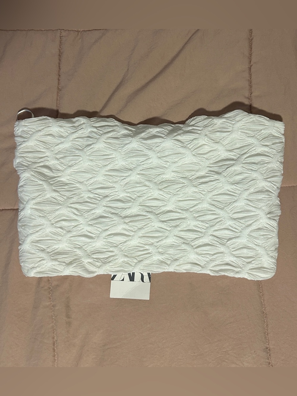 Zara White Diamond Textured Strapless Tube Top